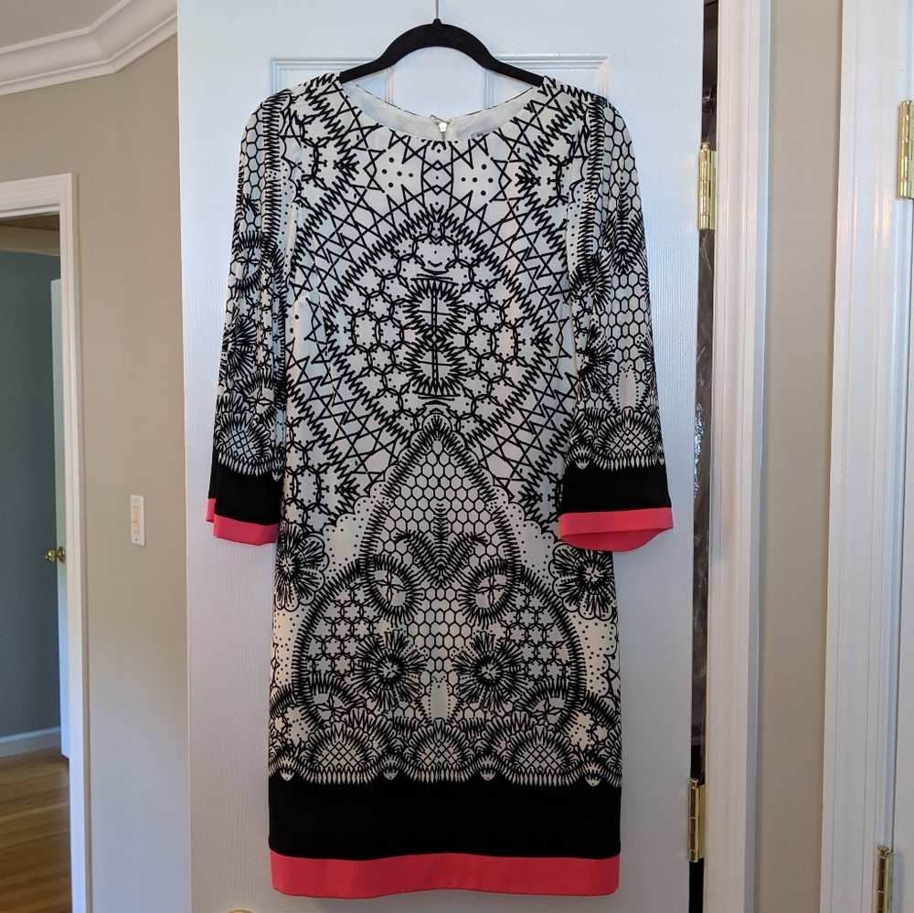 Black and white dress, long sleeve with pink trim